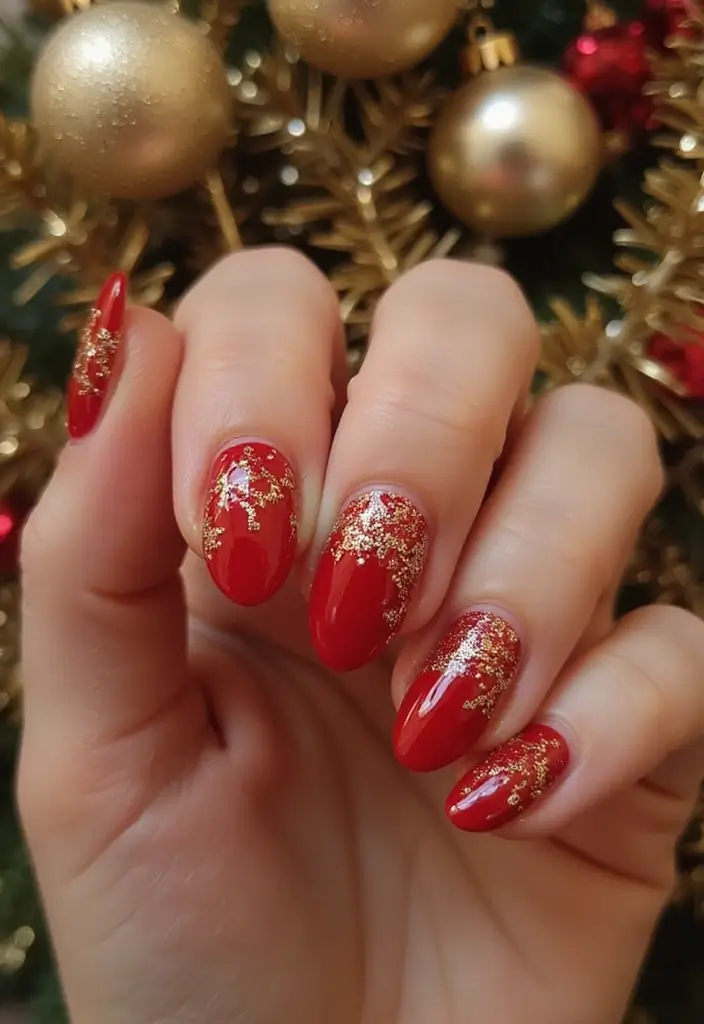 20 Classy Winter Nail Art Designs That Will Make You Stand Out This Season! - 9. Festive Red and Gold