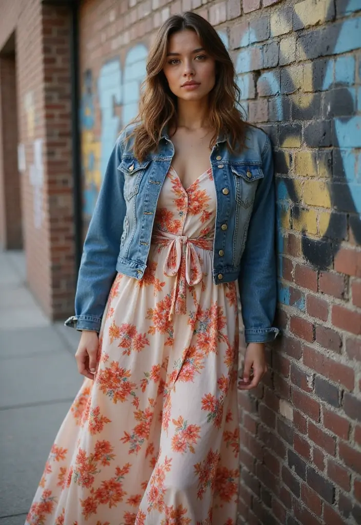 20 Long Flowy Dress Looks That'll Make Your Summer Slay - 2. Chic Maxi with Denim Jacket