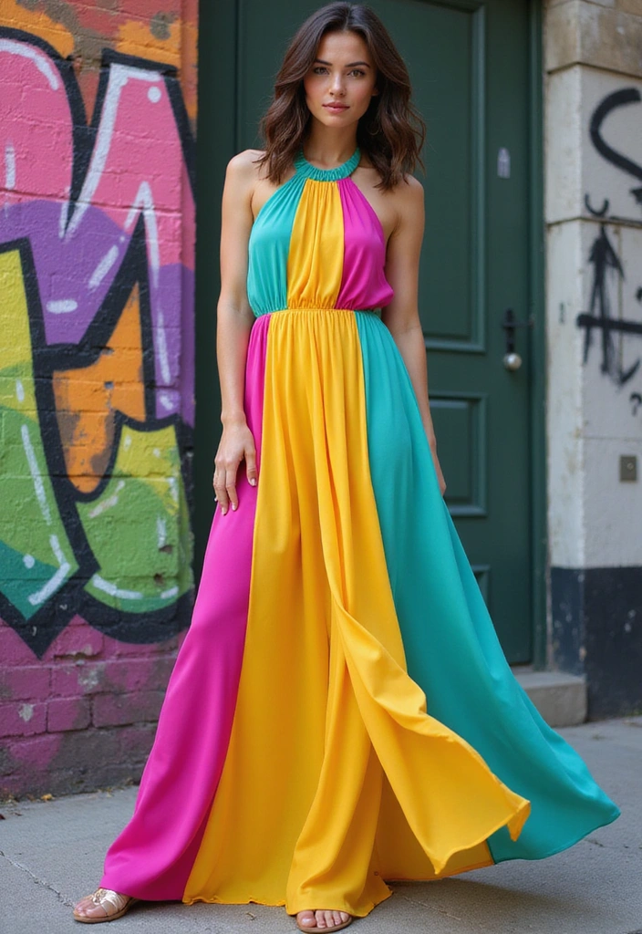 20 Long Flowy Dress Looks That'll Make Your Summer Slay - 9. Color Block Delight