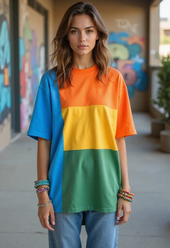 20 Must-Try Oversized Tees for Teens That Instantly Upgrade Your OOTD - 9. Color Block Tees: Bold and Bright