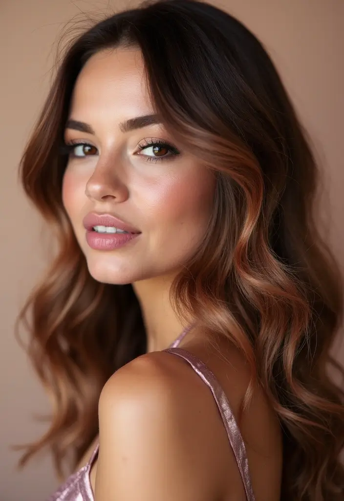 20 Stunning Brunette Hair Colors with Highlights You Must Try This Season! - 15. Twinkling Rose Gold