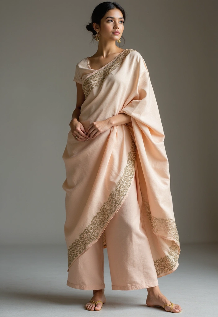 20 Stunning South Indian Bridal Sarees That Will Leave You Breathless! (You Won't Believe #5!) - 18. Chic Palazzos with Saree Draping