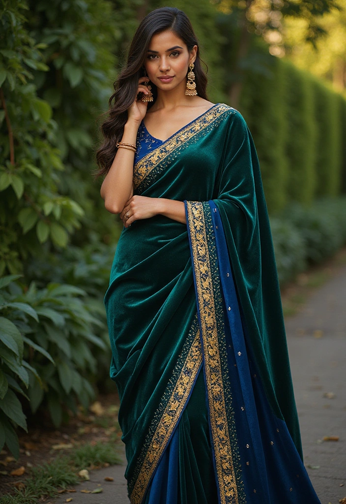 20 Stunning South Indian Bridal Sarees That Will Leave You Breathless! (You Won't Believe #5!) - 8. Brightly Colored Velvet Saree