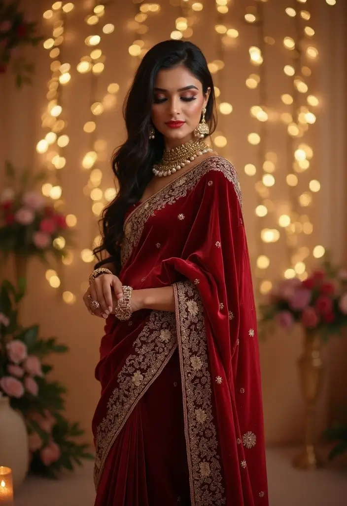 20 Stunning South Indian Bridal Sarees That Will Make You the Star of Your Wedding! - 10. Stylish Velvet Sarees