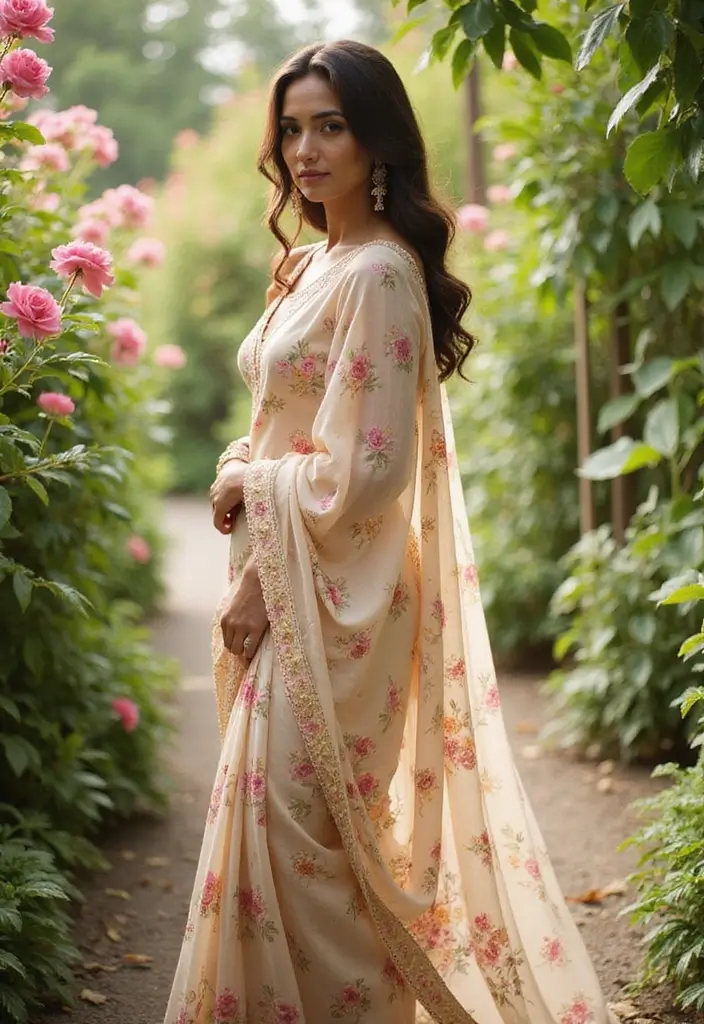 20 Stunning South Indian Bridal Sarees That Will Make You the Star of Your Wedding! - 12. Fresh Floral Prints