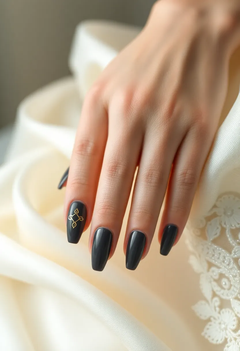 20 Stunning Wedding Nail Art Designs for the Modern Indian Bride (Prepare to Be Amazed!) - 15. Charcoal and Gold Fusion