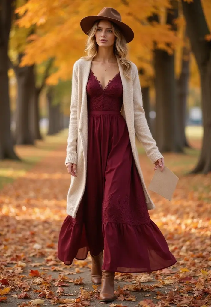 25 Stunning Fall Outfits for Women That'll Make You the Envy of Every Pumpkin Spice Lover! - 12. Romantic Maxi Dress