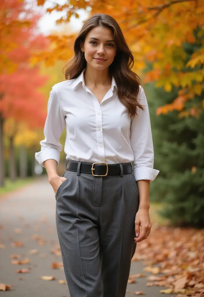 25 Stunning Fall Outfits for Women That'll Make You the Envy of Every Pumpkin Spice Lover! - 14. Classic White Button-Up