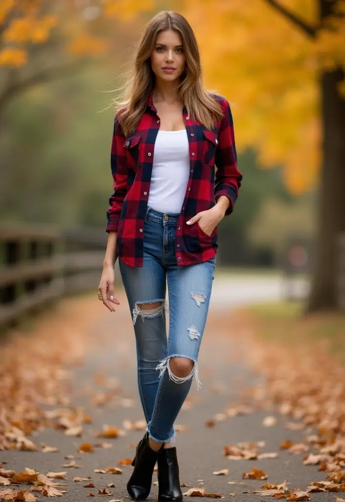 25 Stunning Fall Outfits for Women That'll Make You the Envy of Every Pumpkin Spice Lover! - 2. Layered Flannel and Denim
