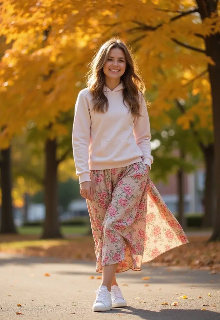 25 Stunning Fall Outfits for Women That'll Make You the Envy of Every Pumpkin Spice Lover! - 24. Casual Hoodie with Skirt