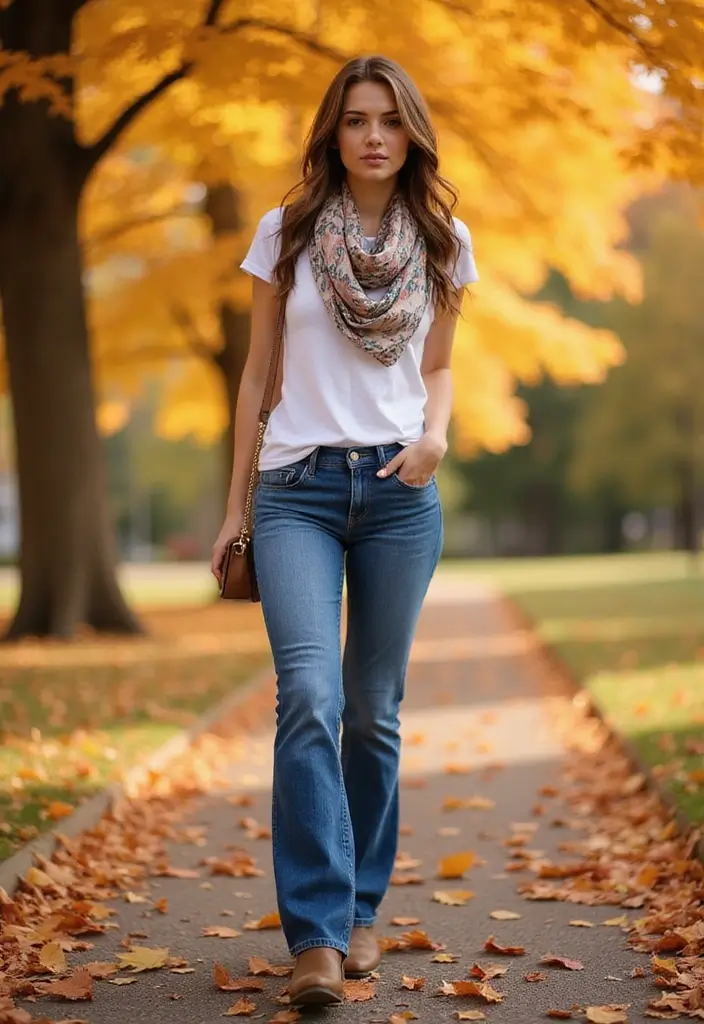 25 Stunning Fall Outfits for Women That'll Make You the Envy of Every Pumpkin Spice Lover! - 25. Comfy Bootcut Jeans and Tee
