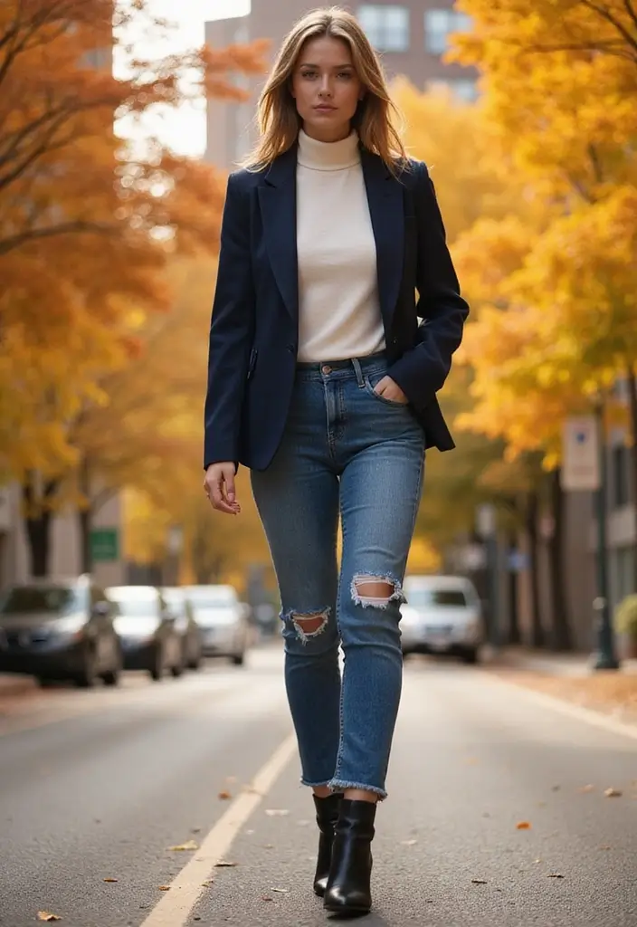 25 Stunning Fall Outfits for Women That'll Make You the Envy of Every Pumpkin Spice Lover! - 6. Tailored Blazer and Jeans