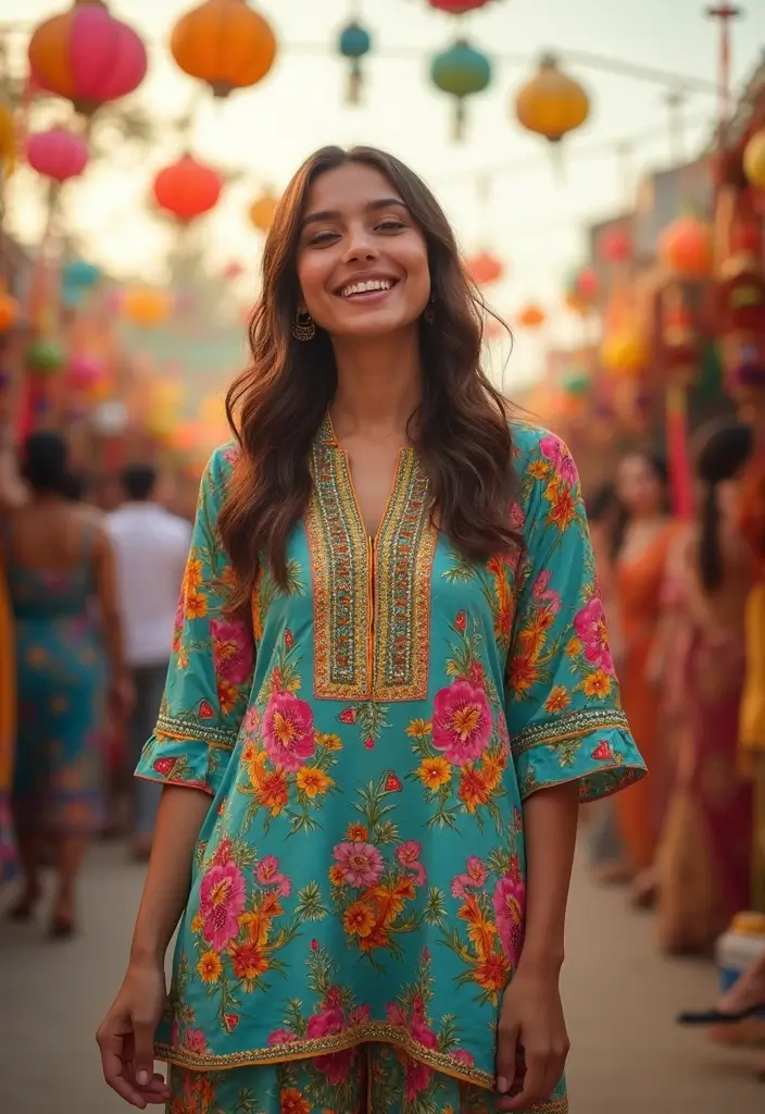 25 Stunning Festive Wear Kurta Sets for Women That Will Steal the Show This Season! - 19. Playful Prints: Quirky and Fun