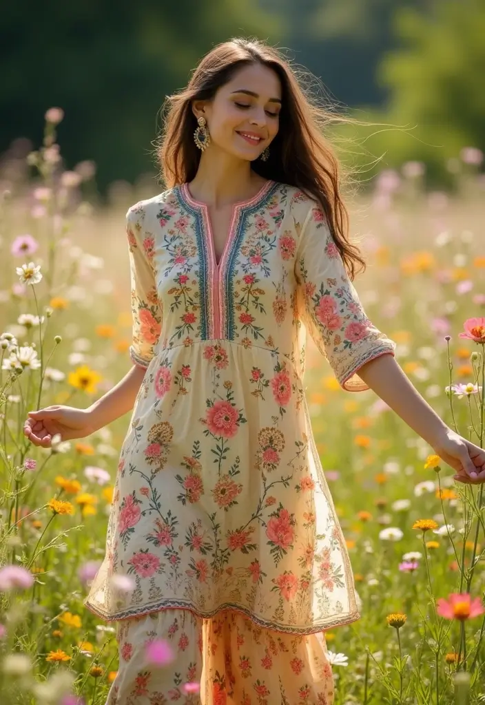 25 Stunning Festive Wear Kurta Sets for Women That Will Steal the Show This Season! - 6. Floral Fantasy: Embrace Nature’s Palette