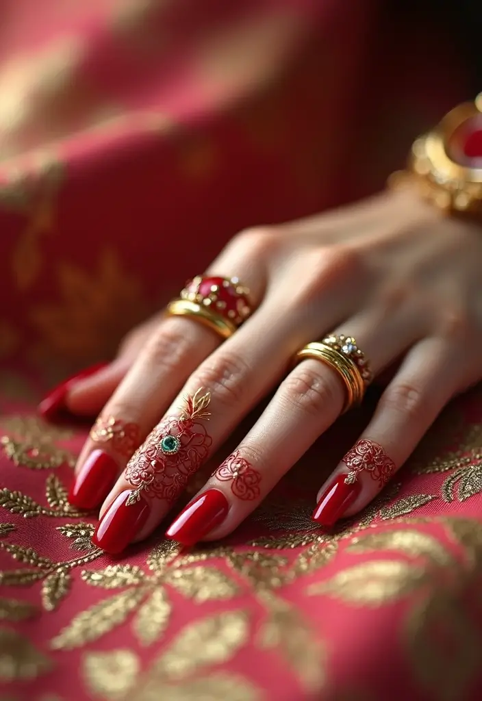 30 Stunning Indian Wedding Nail Art Designs Every Bride Needs to See! - 11. Traditional Red and Gold