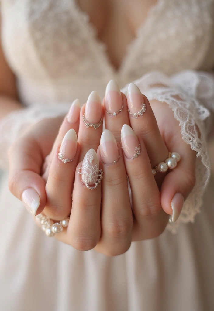 30 Stunning Indian Wedding Nail Art Designs Every Bride Needs to See! - 24. Lace and Pearls