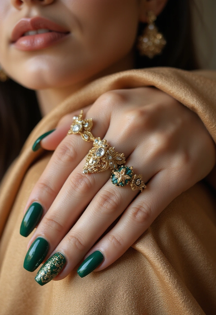 30 Stunning Indian Wedding Nail Art Designs Every Bride Needs to See! - 7. Jewel-Toned Glam