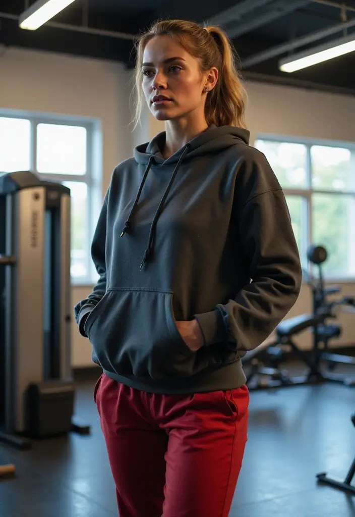 18 Modest Gym Outfits for Women That'll Make You Want to Work Out (You'll Love #7!) - 5. Sporty Hoodie with Long Pants
