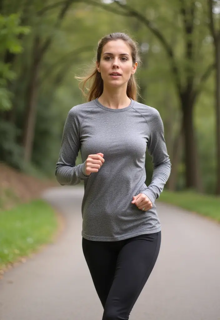 18 Modest Gym Outfits for Women That'll Make You Want to Work Out (You'll Love #7!) - 9. Lightweight Long-Sleeve Top and Running Tights