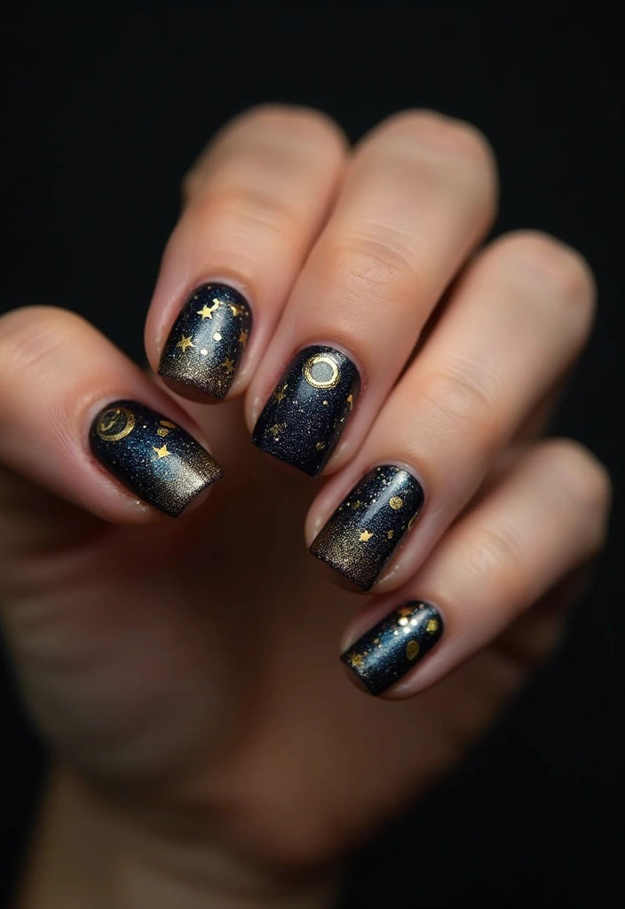 19 Stunning Gold Nail Inspo Designs That Will Make You Shine! - 6. Gold Stars and Moons