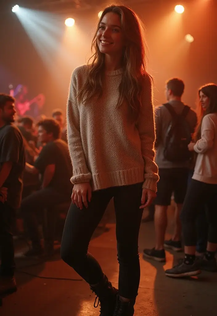 20 Concert Outfit Ideas That'll Have You Rocking the Crowd (You Won't Believe #8!) - 3. Chill Oversized Sweater & Leggings