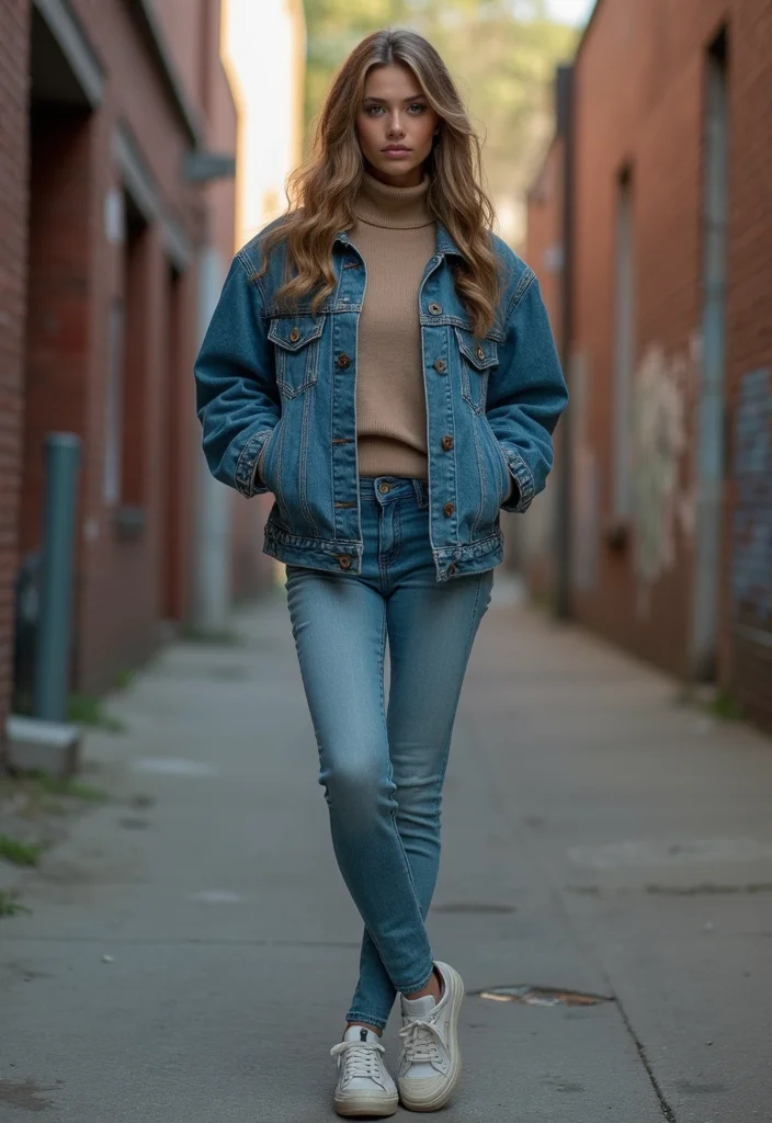 20 Easy Casual Winter Fashion Outfits for Those Who Want to Look Good with Minimal Effort! - 2. Denim Jacket & Turtleneck