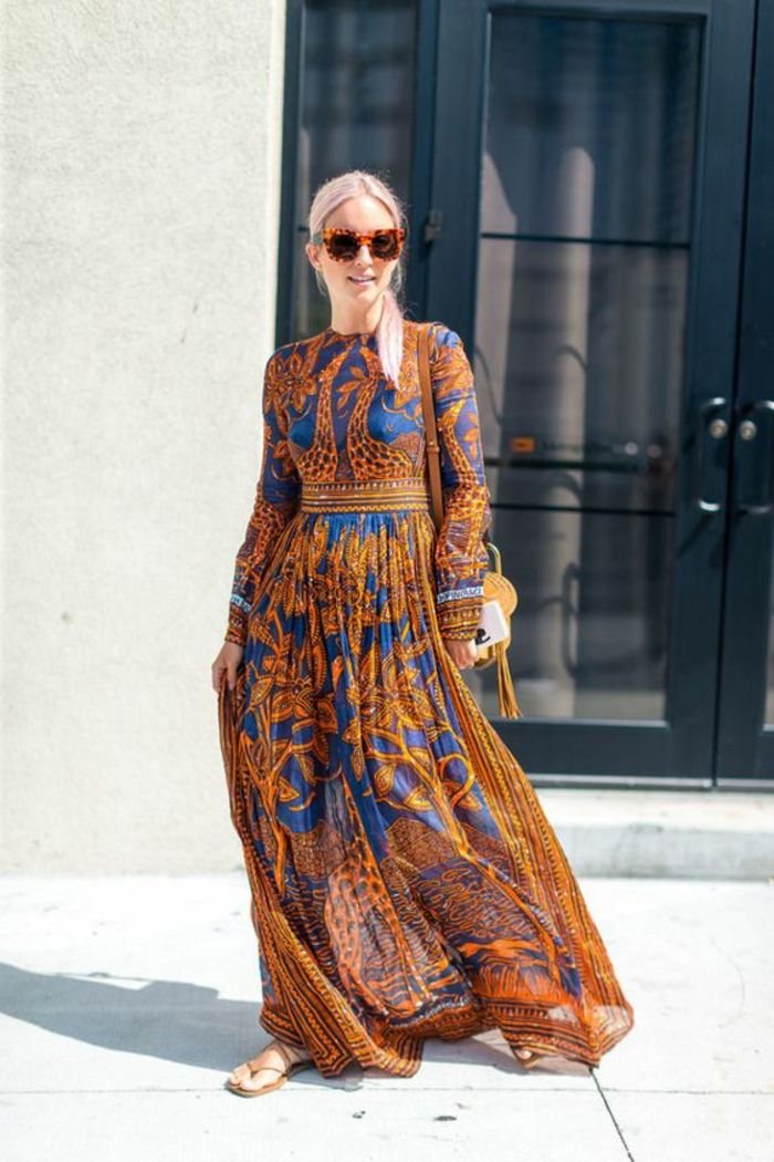 20 Ethnic Maxi Dresses That Bring Vintage Charm to Modern Fashion! - Bold Blues and Earthy Patterns