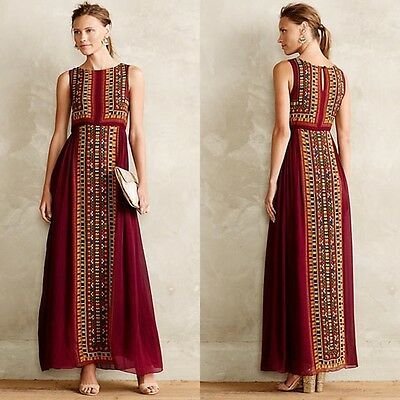 20 Ethnic Maxi Dresses That Bring Vintage Charm to Modern Fashion! - Elegant Maroon with Intricate Patterns