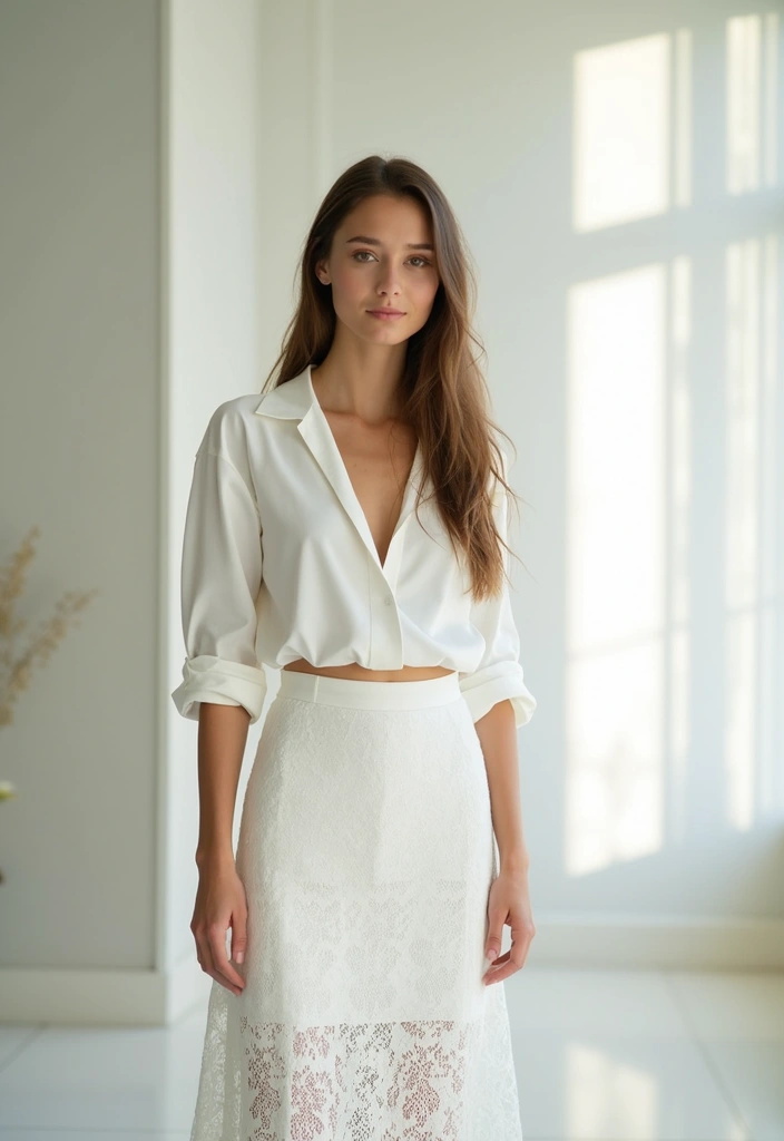 20 Stunning Ways to Style Your White Lace Skirt (You Won't Believe #5!) - 13. Monochrome Magic with a White Top