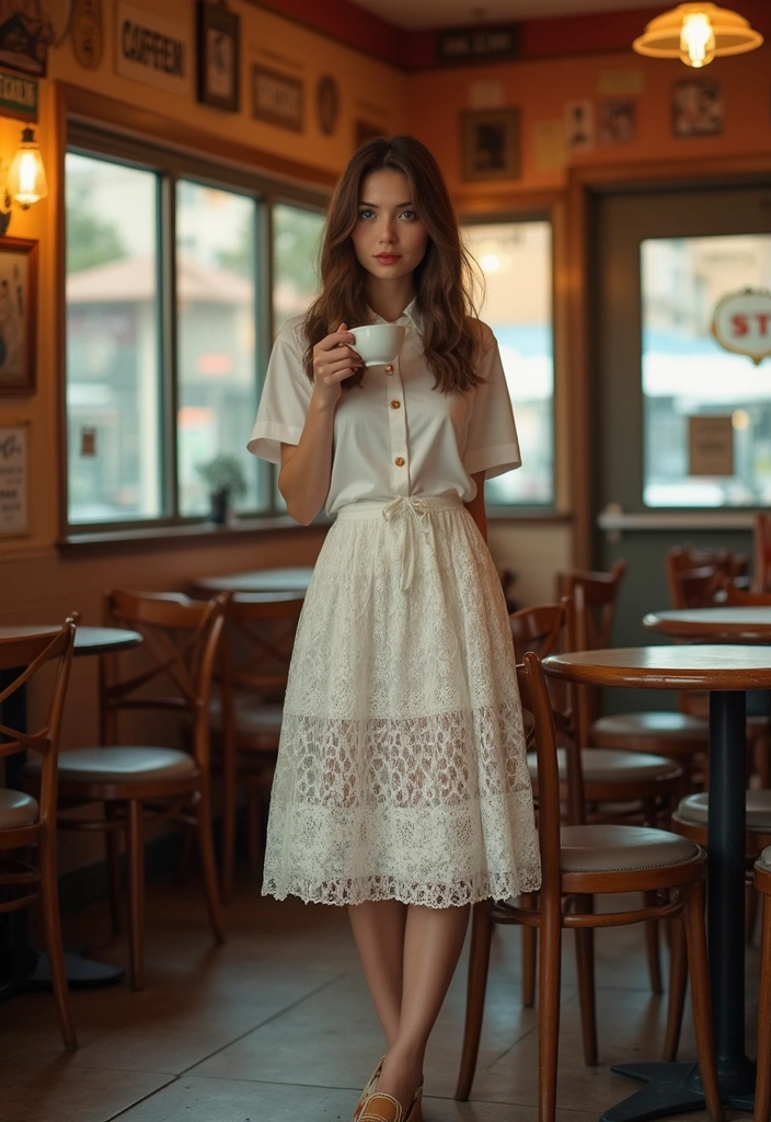 20 Stunning Ways to Style Your White Lace Skirt (You Won't Believe #5!) - 9. Vintage Flair with a Button-Up Shirt