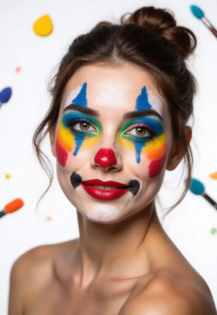 22 Colorful Clown Makeup Looks That Will Steal the Show (You Won't Believe #5!) - 1. Classic Rainbow Clown