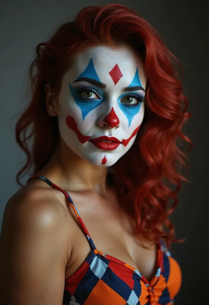 22 Colorful Clown Makeup Looks That Will Steal the Show (You Won't Believe #5!) - 18. Vintage Harlequin Clown