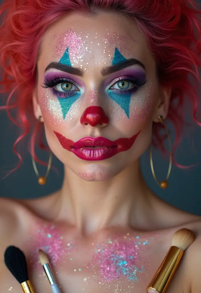 22 Colorful Clown Makeup Looks That Will Steal the Show (You Won't Believe #5!) - 2. Glitter Bomb Clown