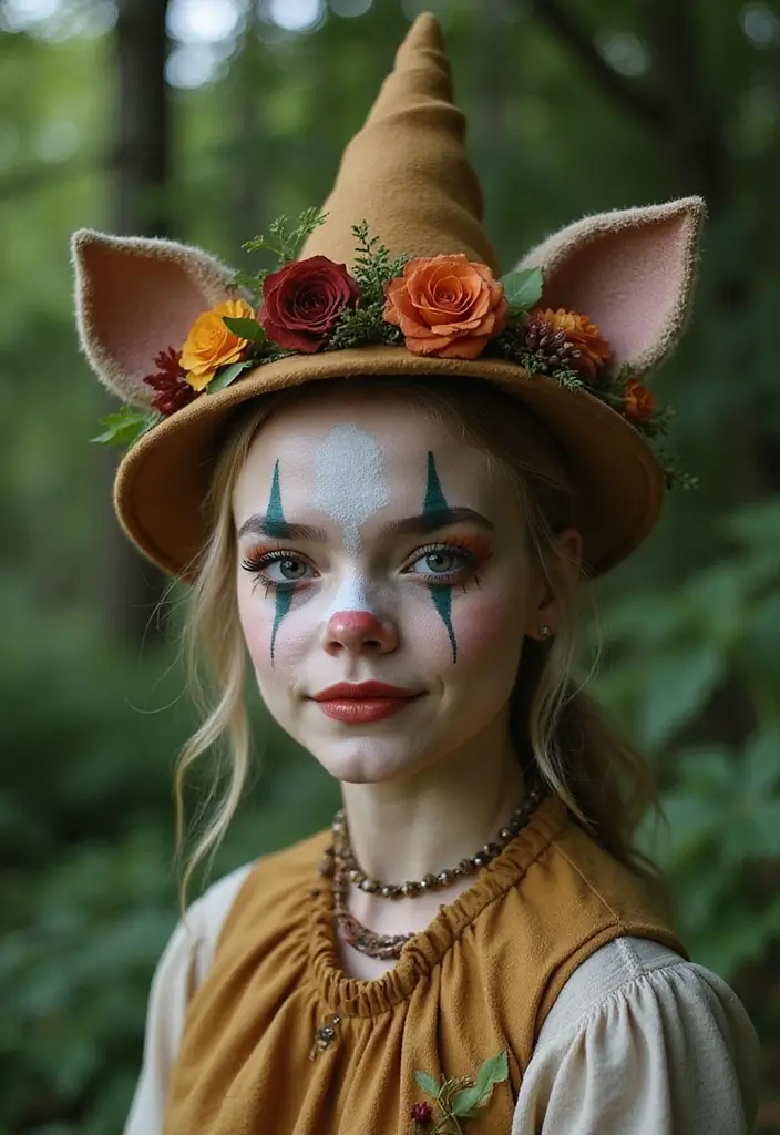 22 Colorful Clown Makeup Looks That Will Steal the Show (You Won't Believe #5!) - 21. Whimsical Woodland Clown