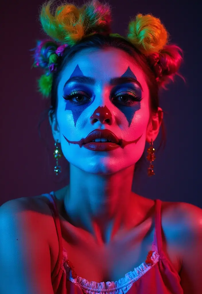 22 Colorful Clown Makeup Looks That Will Steal the Show (You Won't Believe #5!) - 4. Neon Pop Clown