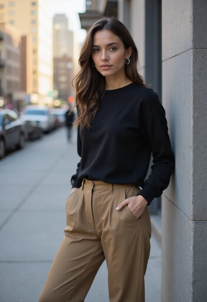 22 Cute and Cozy Winter Outfits That Are Perfect for Layering Up and Staying Warm! - 11. Classic Crewneck with Wide-Leg Trousers