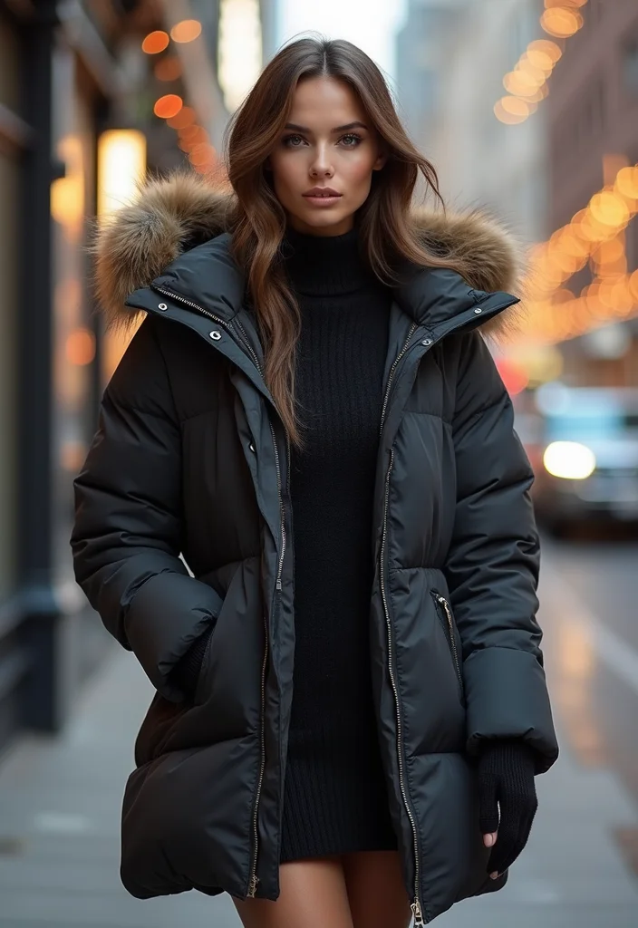 22 Cute and Cozy Winter Outfits That Are Perfect for Layering Up and Staying Warm! - 3. Puffer Jacket Over Sweater Dress