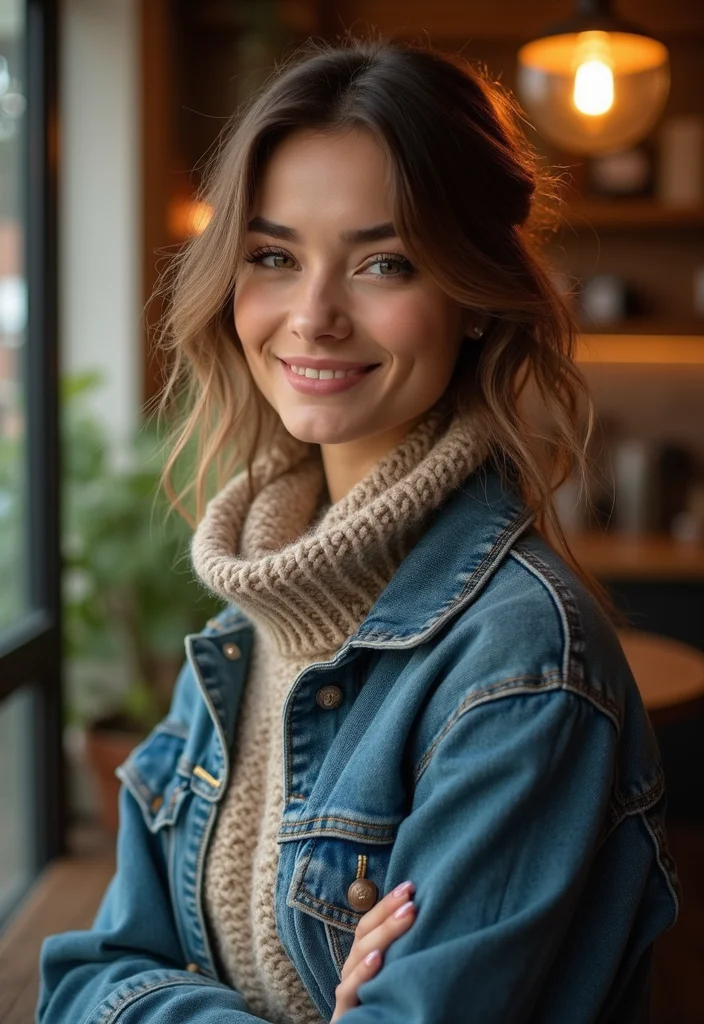 22 Cute and Cozy Winter Outfits That Are Perfect for Layering Up and Staying Warm! - 6. Fuzzy Sweater with a Denim Jacket