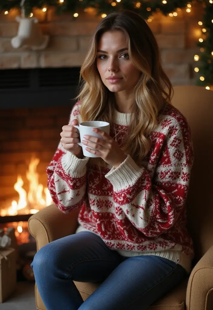 22 Festive Christmas Clothes Ideas for Women That Are Perfectly Casual and Chic! - 1. Cozy Christmas Sweater