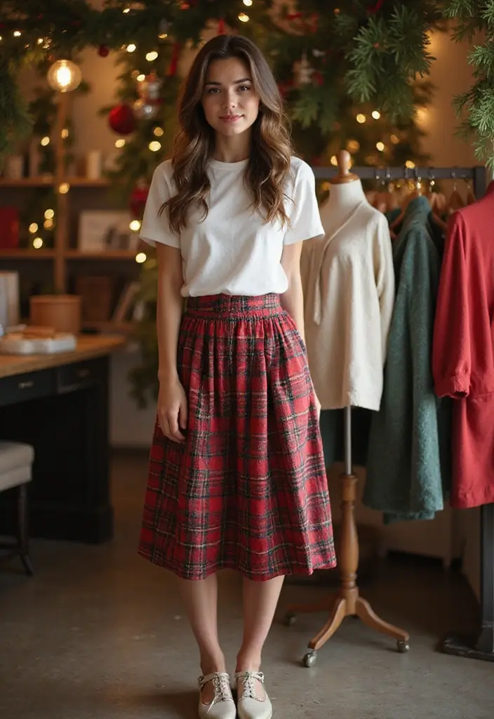 22 Festive Christmas Clothes Ideas for Women That Are Perfectly Casual and Chic! - 10. Casual Skirts with Holiday Flair