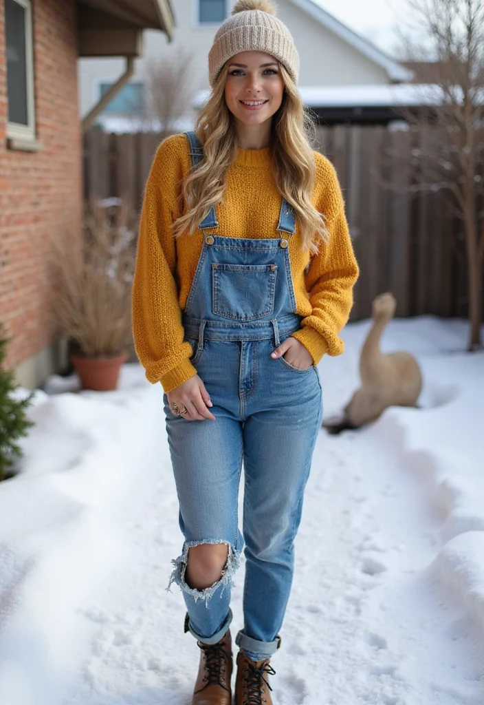 25 Cute Winter Outfits for Teens That Will Make You the Star of the Season! - 20. Cute Overalls with Sweaters