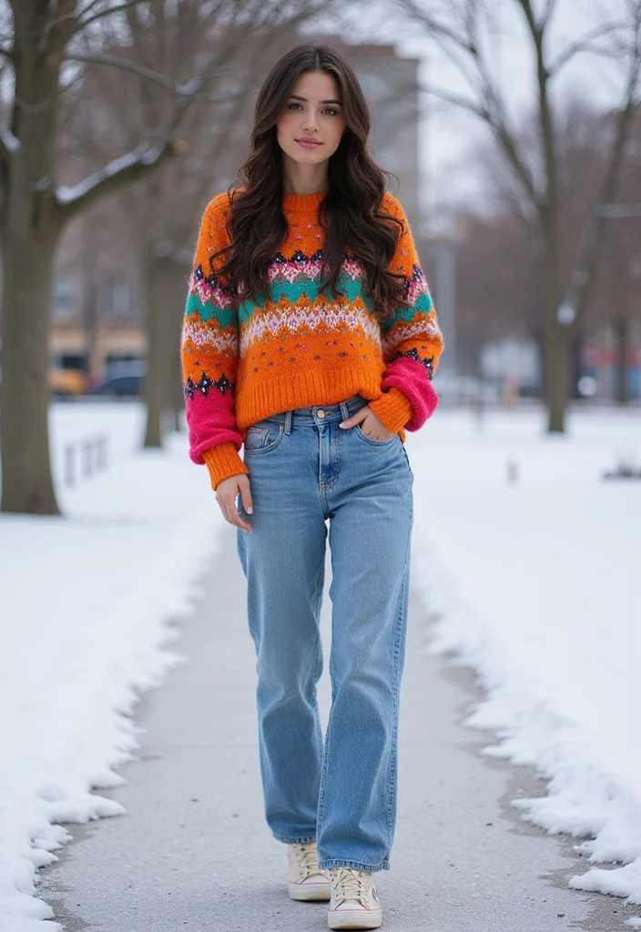 25 Cute Winter Outfits for Teens That Will Make You the Star of the Season! - 9. Trendy Mom Jeans with Fun Sweaters