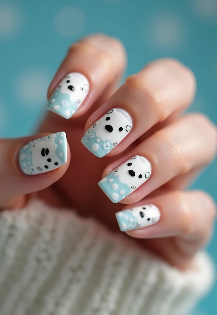 25 Jaw-Dropping Christmas Nail Art Ideas That'll Make You the Star of the Holiday Party! - 17. Polar Bear Paws