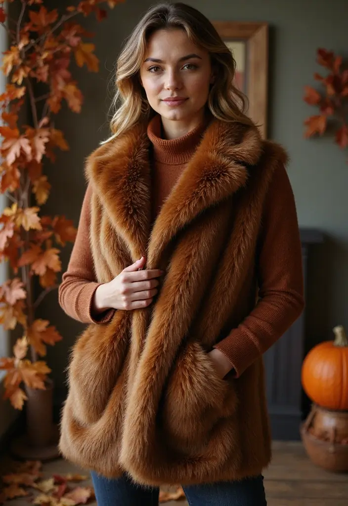 25 Jaw-Dropping Fall Outfits for Plus Size Beauties You Need to Try Right Now! - 15. Luxe Faux Fur Vest