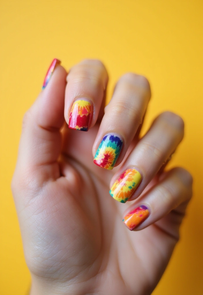 25 Stunning Birthday Nail Inspo Ideas That Will Steal the Show (You Won't Believe #12!) - 24. Vibrant Tie-Dye