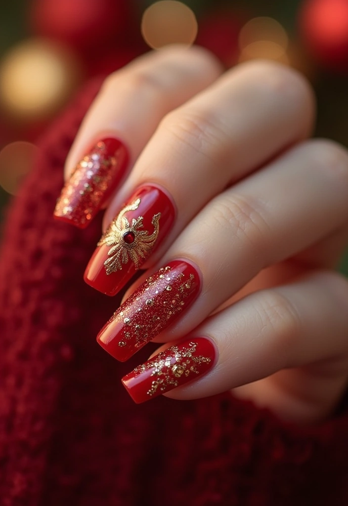 25 Stunning Christmas Nail Art Ideas That'll Make You the Star of Every Holiday Party! - 10. Classic Red and Gold