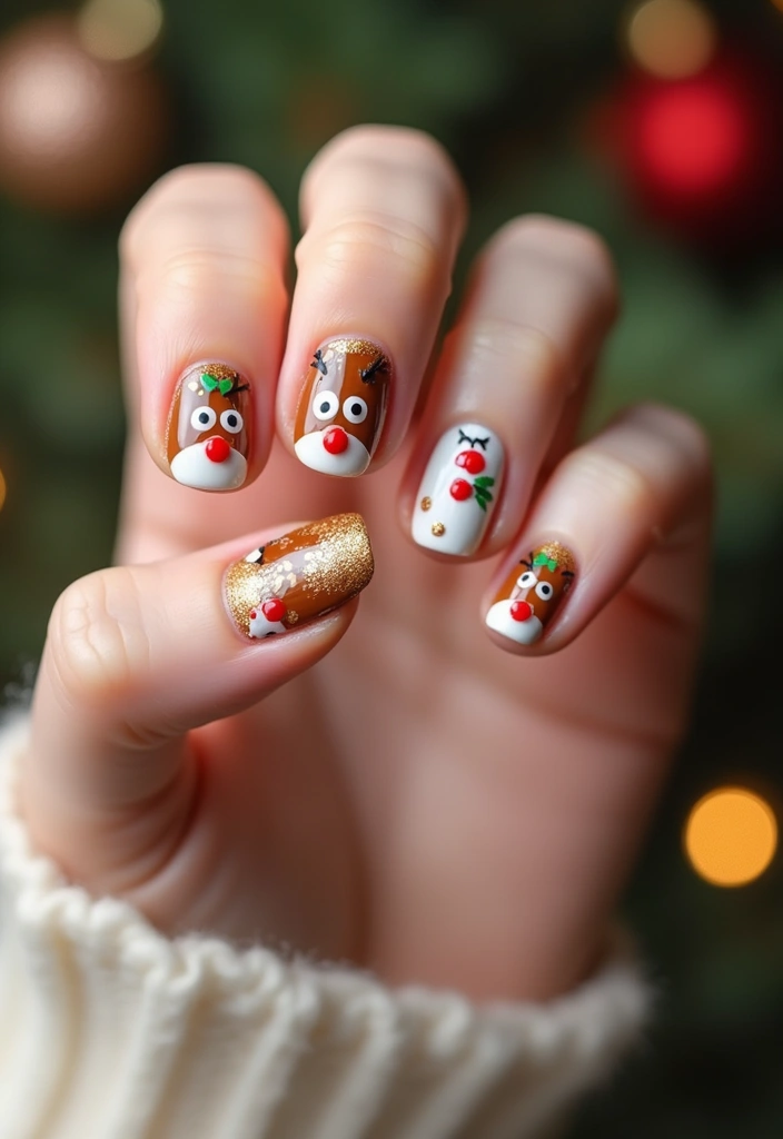 25 Stunning Christmas Nail Art Ideas That'll Make You the Star of Every Holiday Party! - 21. Whimsical Reindeer