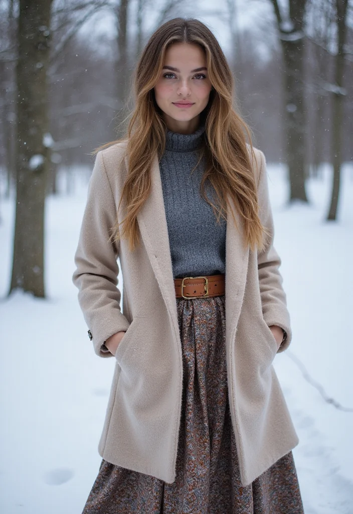 25 Very Cold Winter Outfits That Will Make You the Queen of Snow Aesthetic! - 12. Mid-Length Skirts