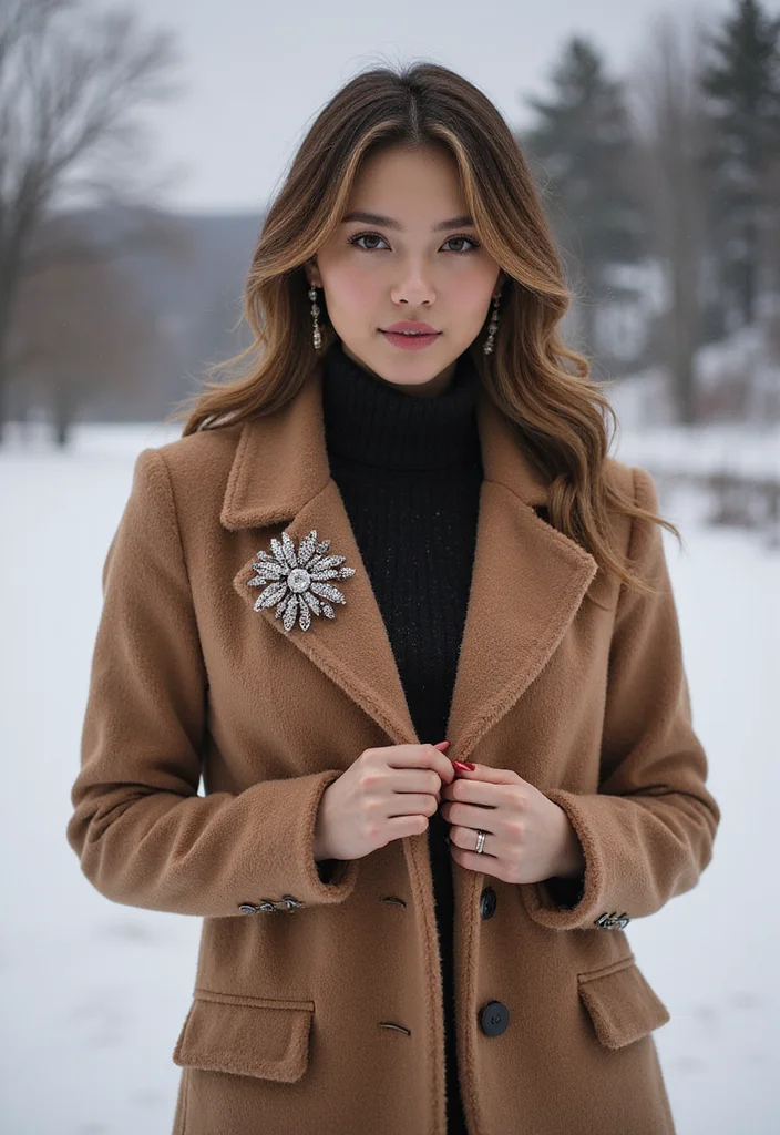 25 Very Cold Winter Outfits That Will Make You the Queen of Snow Aesthetic! - 18. Accessorizing with Brooches