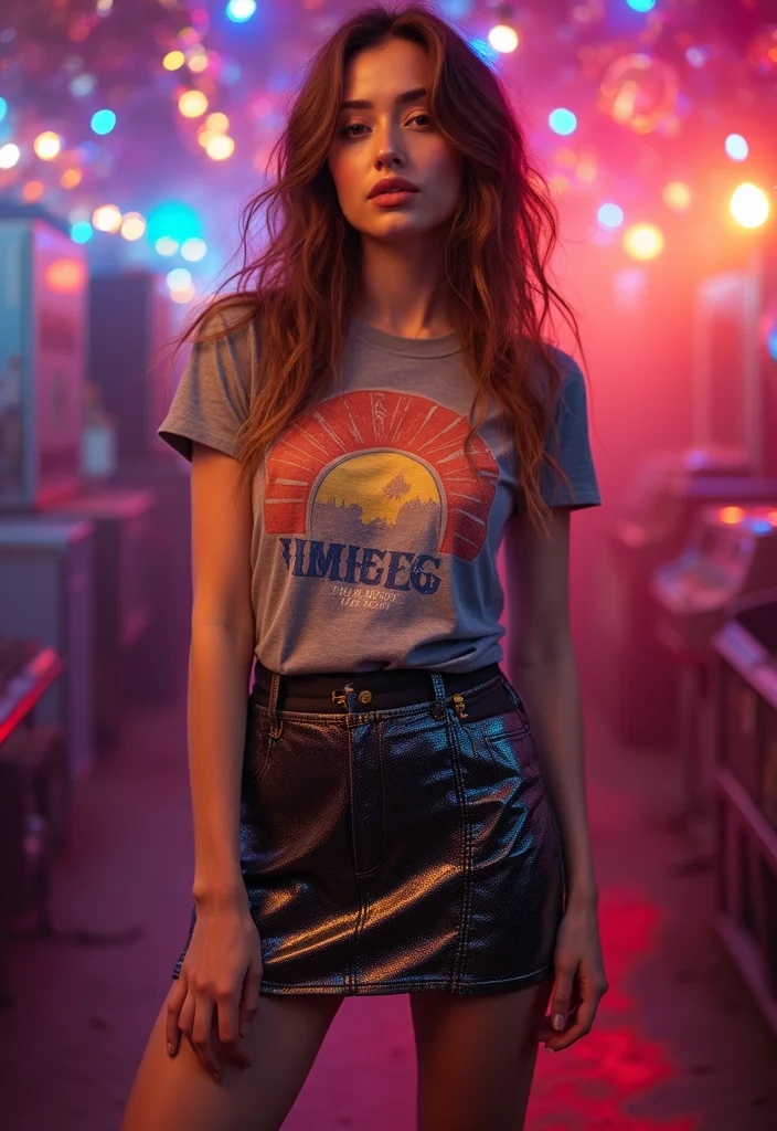 30 Disco Outfit Ideas That Will Inspire Your Party Wardrobe! - 5. Vintage Band T-Shirts with Shiny Skirts